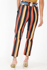 Multi Rust Stripe Tie Waist Tapered Trousers - Midori