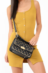 Black Studded Gold Buckle Bag - Daiya