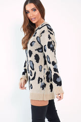 Beige and Blue Leopard Print Jumper Dress - Nancy