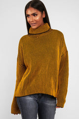 Mustard Ottoman Rib Roll Neck Jumper - Renee