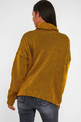 Mustard Ottoman Rib Roll Neck Jumper - Renee