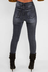 Charcoal Ripped Knee Skinny Jeans - Emerlee