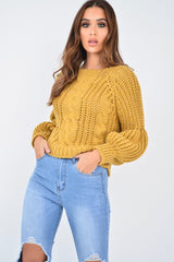 Mustard Chunky Knit Balloon Sleeve Jumper - Rielynn