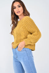 Mustard Chunky Knit Balloon Sleeve Jumper - Rielynn