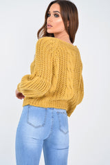 Mustard Chunky Knit Balloon Sleeve Jumper - Rielynn