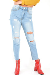 Light Wash Distressed Bum Rip Mom Jeans - Issi