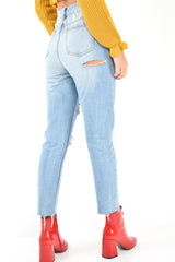Light Wash Distressed Bum Rip Mom Jeans - Issi