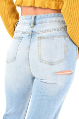 Light Wash Distressed Bum Rip Mom Jeans - Issi
