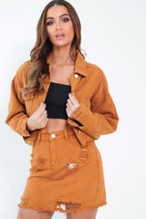 Mustard Frayed Hem Crop Denim Jacket - Ryia