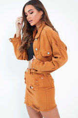 Mustard Frayed Hem Crop Denim Jacket - Ryia