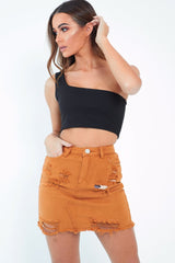 Mustard Denim Rip Mini Skirt - Selenia