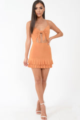 Mustard Slinky Tie Front Ruffle Dress - Keli