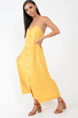 Mustard Strappy Button Down Midi Dress - Shaelee