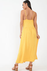 Mustard Strappy Button Down Midi Dress - Shaelee