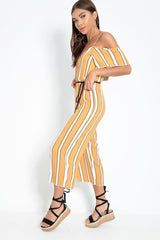 Mustard White and Black Stripe Bardot Jumpsuit - Bonita