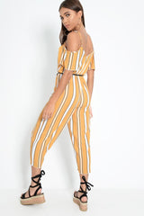 Mustard White and Black Stripe Bardot Jumpsuit - Bonita