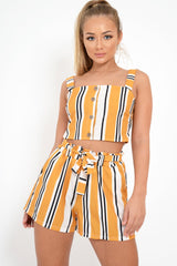 Mustard Stripe Crop Top And Shorts Co-Ord - Taizley