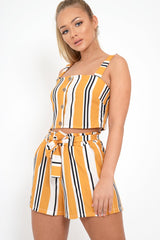 Mustard Stripe Crop Top And Shorts Co-Ord - Taizley