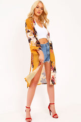 Mustard Chiffon Floral Kimono - Suriah
