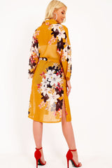 Mustard Chiffon Floral Kimono - Suriah