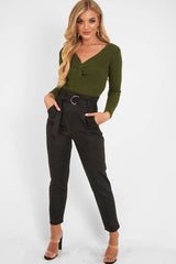 Khaki Twist Front Knit Jumper - Pollyanna