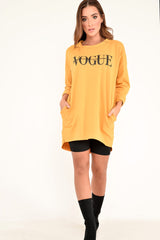 Mustard Vogue Slogan Oversized Jumper - Bray
