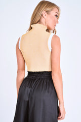 Mustard White Rib Funnel Neck Knit Top - Moriyah