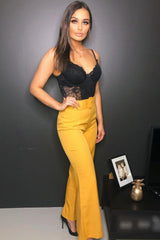 Mustard Tailored Wide Leg Belted Trousers - Chenelle