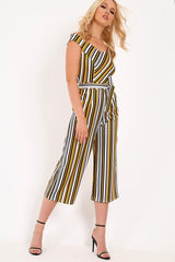 Mustard Stripe Bardot Culotte Jumpsuit - Idania