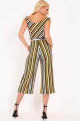 Mustard Stripe Bardot Culotte Jumpsuit - Idania