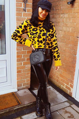 Mustard Leopard Crop Roll Neck Jumper - Halley