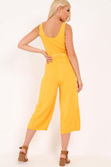 Mustard Sleeveless Button Down Culotte Jumpsuit - Kalanni