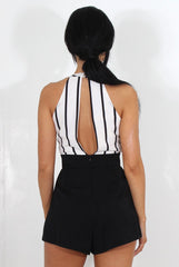 Myles White Striped V Neck Playsuit