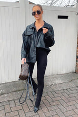 Black Faux Leather Shacket - Leiyah