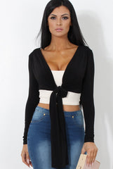 Kola Black Tie Front Crop Top