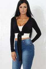 Kola Black Tie Front Crop Top