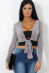 Kola Grey Tie Front Crop Top