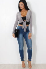Kola Grey Tie Front Crop Top