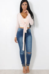 Kola Nude Tie Front Crop Top