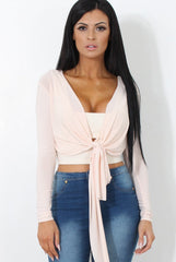 Kola Nude Tie Front Crop Top
