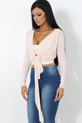 Kola Nude Tie Front Crop Top
