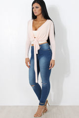 Kola Nude Tie Front Crop Top