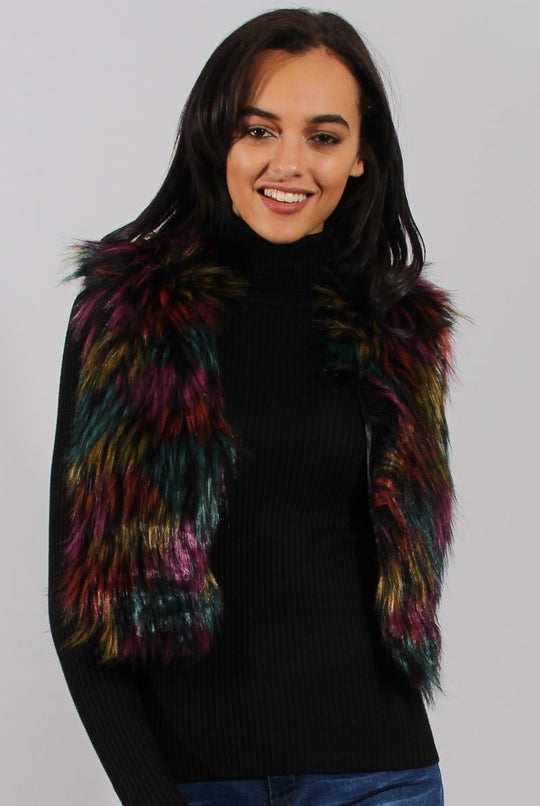 Multicolored Faux Fur Cropped Gilet - Naeva