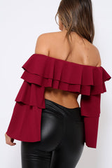 Wine extreme Layered Frill Bardot Crop Top - Nevaeh