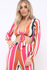 Pink Multi Stripe Plunge Tie Top - Nali