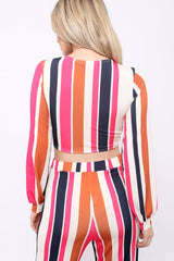 Pink Multi Stripe Plunge Tie Top - Nali