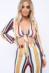 Wine Multi Stripe Plunge Tie Top - Nali