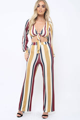 Wine Multi Stripe Wide Leg Trousers - Mitzy