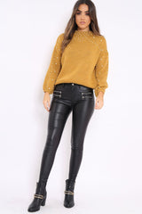Mustard Puff Sleeve Pearl Chunky Knit Jumper - Nancie