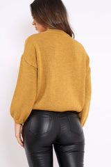 Mustard Puff Sleeve Pearl Chunky Knit Jumper - Nancie